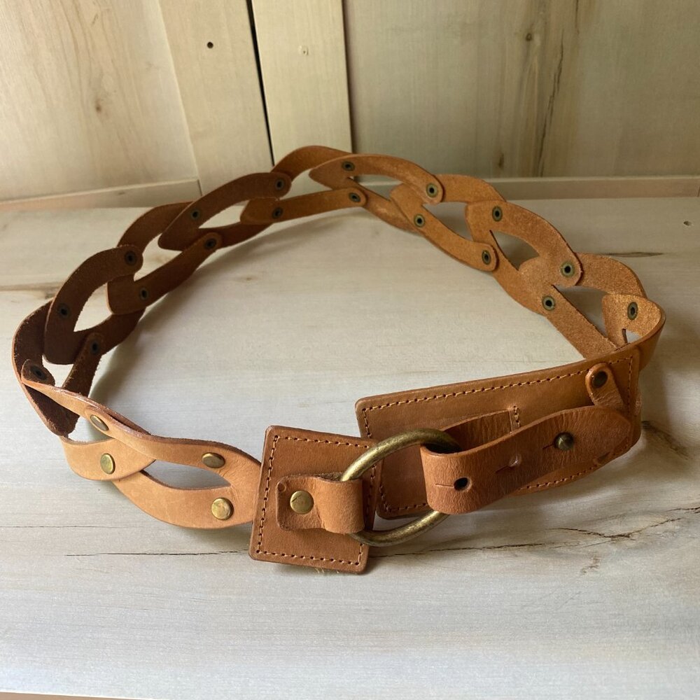 FRYE AND CO. Tan Leather Belt with Gold Buckle - Picture 5 of 11